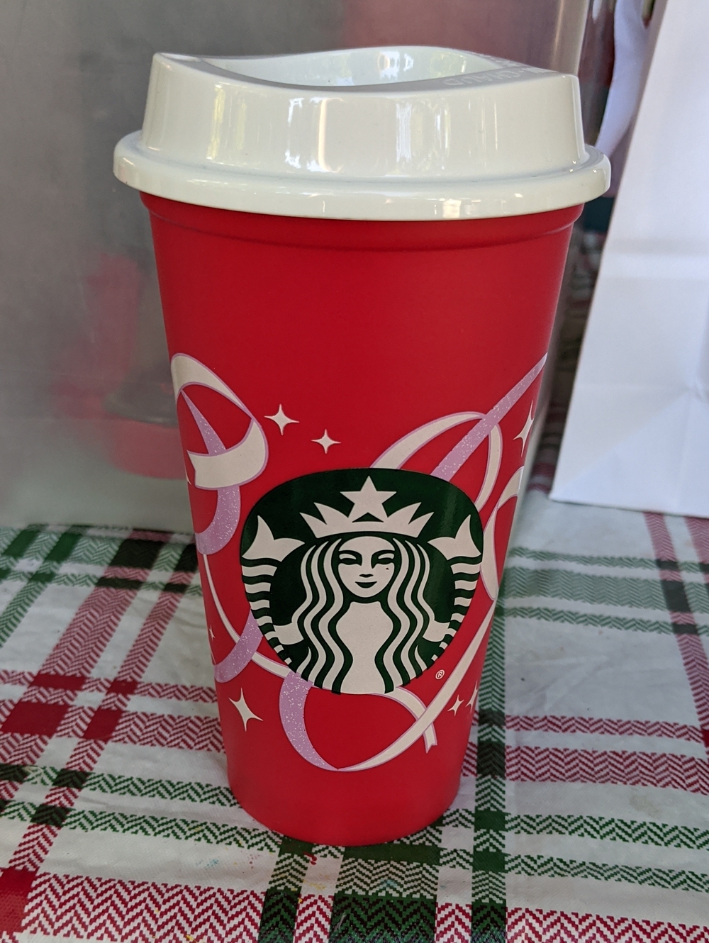 NEW Starbucks Holiday Red Cup 16oz Reusable Tumbler Coffee White Lid Travel